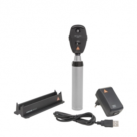 Офтальмоскоп прямой  BETA 200 LED с рукояткой перезаряжаемой BETA ТR (BETA 4 USB) с кабелем USB и сетевым адаптером, без футляра